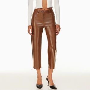 Aritzia Wilfred Melina cropped straight leg vegan leather pants size 16 cognac